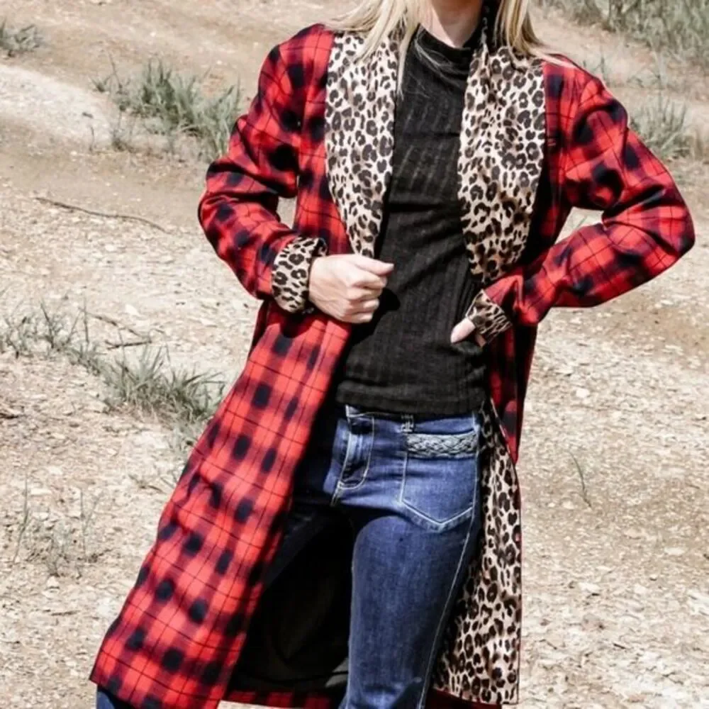 Plaid Leopard Contrast Coat - Picture 9 of 16